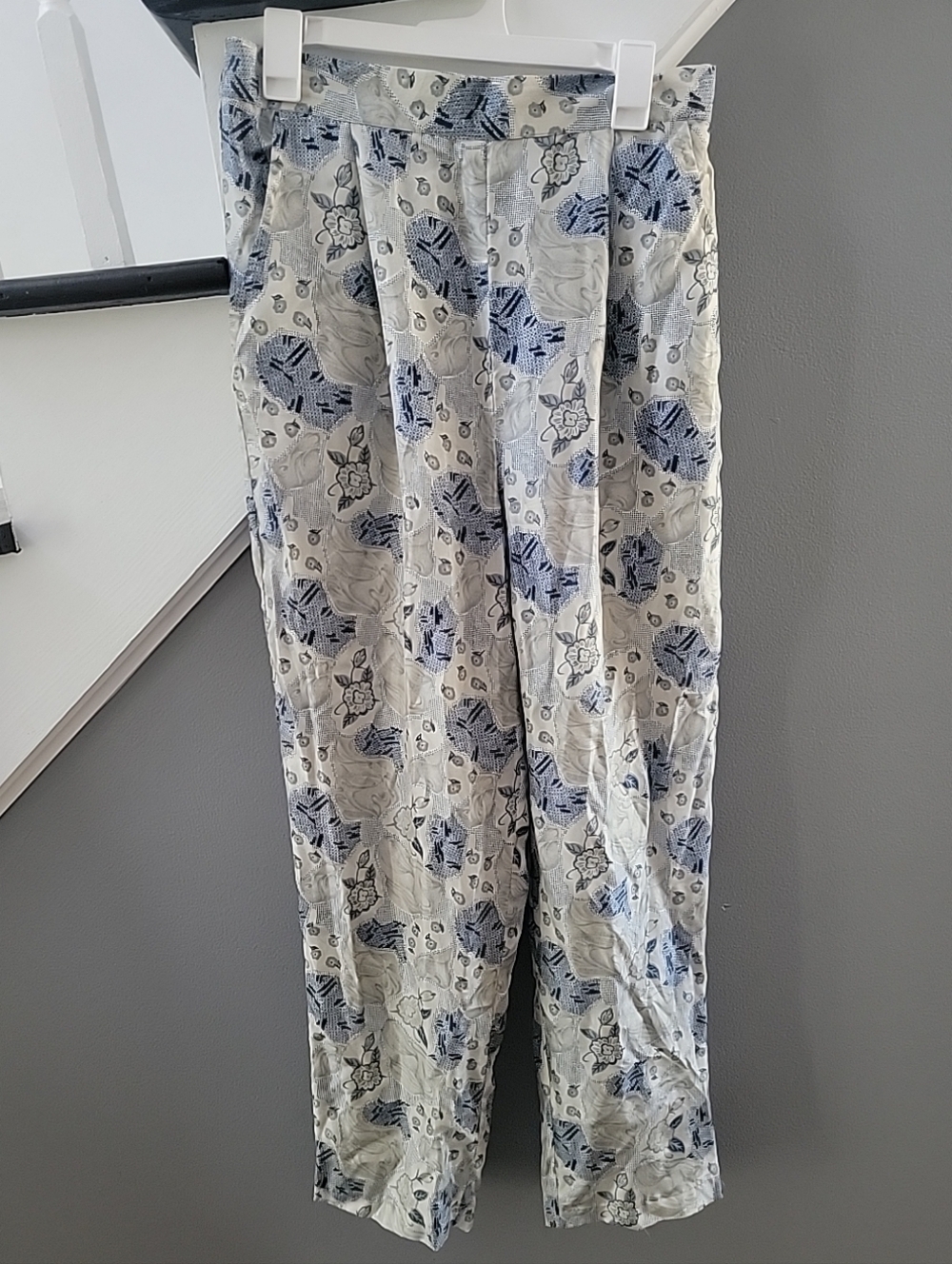 Coaco Womens 100% Silk Elastic Waist Pockets Straight Leg Pants Large